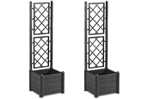 Lot de 2 treillages de jardin avec jardinière en version simple en plastique.Dimensions (L x P x H) par treillage en cm :43 x 43 x 142 cm.Produit de qualité supérieure de la marque Kreher.