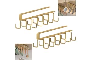 RZMZBY Juego de 2 ganchos para tazas bajo el armario, portavasos bajo el armario, gancho de almacenamiento en el armario, para tazas, jarras, vasos de cerveza(Dorado)