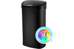 1 TOUCHLESS 1 MOVE Poubelle Automatique 58L Noire avec Filtre ANTI-ODEUR et Revêtement ANTI-TRACE | Bac à ordures Electronique Cuisine Salle de Bain en Acier Inoxydable | Couvercle Electrique | Sac 50 ou 60 litres