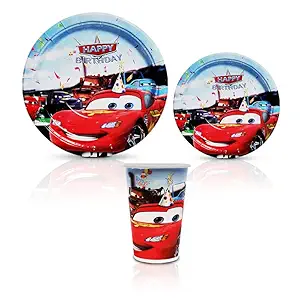 Party Owl Birthday Party Disposable Cup and Plates Car and Truck Theme Boys & Girls - Serves 10 Guests