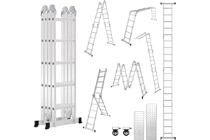 Tubiaz Échelle multifonction 7 en 1 4 x 5, 582 cm, en aluminium, échelle multifonctionnelle, avec plateforme et roues, échelle multifonction 20 échelons, échelle domestique charge maximale 150 kg