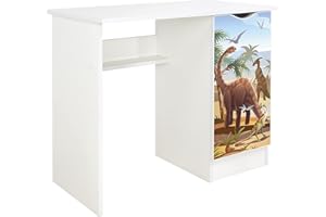 leomark scrivania per bambini in legno 90cm x 50cm x 77cm (LxPxA), set di mobili per computer, scrittoio stile moderno, tavolo per imparare e giocare, mobili per la camera dei bambini, Dino