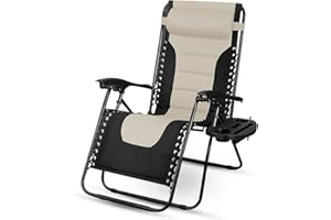SG Traders Zero Gravity Chair - Reclining Outdoor Sun Lounger, Relaxer Chair for Patio Decking Gardens Camping, Folding Chairs with Cup Holder and Adjustable Headrest Sunlounger (Pack 1 - Black Cream)
