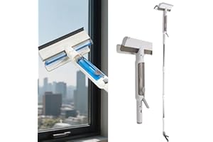RUIQAS Pulisci Vetri Doppio Vetro con Palo Telescopico (190cm) per la Pulizia Delle Finestre con Spray e 4 Pastiglie per Piastrelle in Vetro per Bagno, Doccia, Auto, Vetro