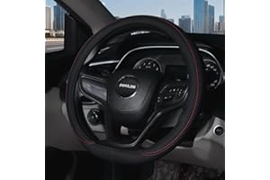 Lifetooler Steering Wheel Covers Type D Universal PU Leather Breathable Anti-slip D Shape Car Wheel Cover Flat Bottom Car Steering Wheel Protector for Men Women 38cm(15") (black-red)