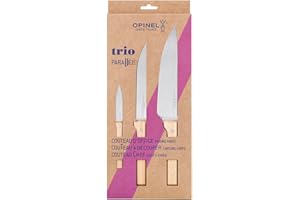 Opinel - Coffret Trio Parallèle, 1 Couteau de Chef N°118, 1 Couteau à Découper N°120 , 1 Couteau d’Office N°126 - Acier Inox, Bois de Hêtre - Garantie à Vie