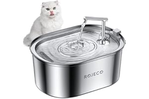 ROJECO Katzen-Wasserbrunnen aus Edelstahl, 3,2 l, Ultra-leise, Haustier-Wasserbrunnen für Katzen im Inneren
