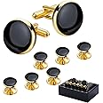 HAWSON Classy Man Tuxedo Shirt Studs Cufflinks Set for Wedding Business Gold