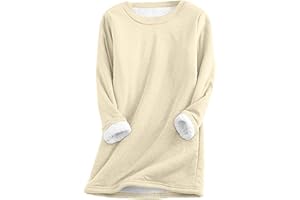 EMATOP Thermo Pullover Damen Fleece Warm Sweatshirt ohne Kapuze Oberteil Shirts Casual Lose Unterhemd Einfarbig Rundhals Langarmshirt Herbst Winter Baumwolle Longpullover Weich Bequem Outwear