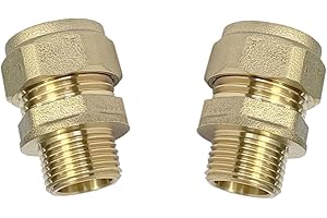UKDEALS DIRECT 15mm by 3/8" BSP Male Iron Thread European Grohe Tap Flexible Tap Adapters Brass Coupler (Pair)
