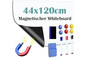 WENOSDA Magnetischer Whiteboard, 44 * 120cm Whiteboard Magnetisch Flexible Magnet White Board, Abwischbar Whiteboard Sticker DIY für Familie Menü Wochenplaner, Einkaufsliste, Memo Erinnerung Notiz