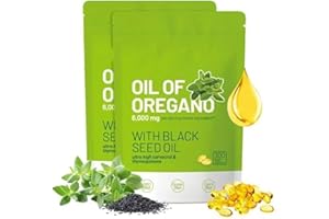 HUTRADE Aceite de oregano capsulas, 2 en 1 aceite de orégano 6000 mg con aceite de comino negro 200 mg, oil of oregano con 165 mg de carvacrol, antioxidante e soporte inmune (600 cápsulas)