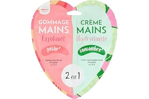 Feel Natural - Duo Gommage - Crème Hydratante Mains - Exfoliant - Nettoyant - Purifiant - Soin Intensif Complet Peau - Pêche et Concombre - 300 grs