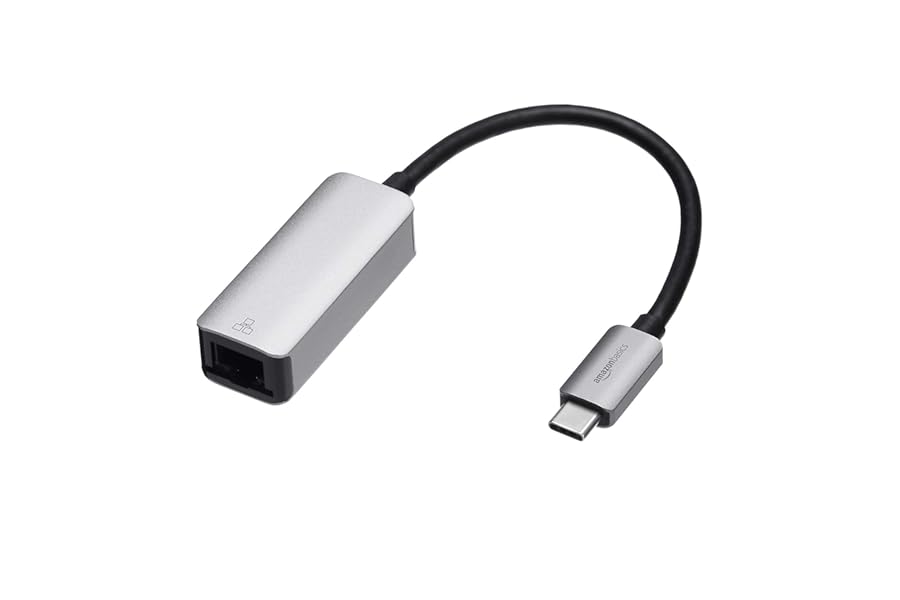 Amazon Basics USB-C to Gigabit Ethernet Adapter - Aluminum, USB 3.1 Type-C to RJ45, 10/100/1000 Mbps, Plug and Play, Compact Portable Design, Grey