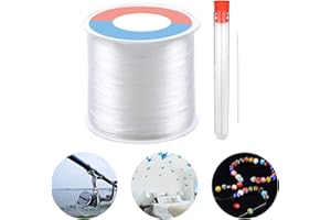 TOKERD Hilo de Nylon Transparente 0.6mm Hilo de Pescar Invisible de Abalorios con Aguja de Abalorios, para Pulsera Collar y Otras Manualidades
