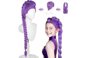 TELAOBAN Lange lila Perücke Cosplay Kids, Lila Zopfperücke, Costume Kids Purple Wig, Hunter Cosplay Für Kinder, Lila Perücke Lang, für Halloween Karneval Party Maskenball