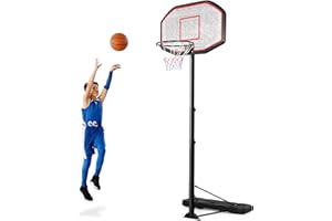 GYMAX Panier Basket Exterieur pour Enfants Adultes, Hauteur Réglable 220-305cm, Mobile avec Roues, Base Remplissage d'eau ou Sable, Structure Stable Triangulaire