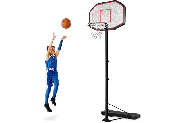 GYMAX Panier Basket Exterieur pour Enfants Adultes, Hauteur Réglable 220-305cm, Mobile avec Roues, Base Remplissage d'eau ou Sable, Structure Stable Triangulaire