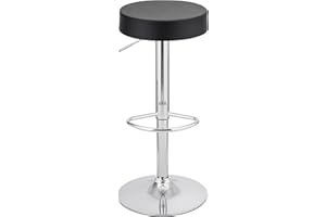 Baroni Home Sgabello Bar Girevole con Altezza Regolabile, Base Cromata con Poggiapiedi e Fondo Antigraffio, Sgabello Cucina, Ristorante, Penisola, Facile da Montare, 35x45x59-79 cm, Nero, 1 Pezzo