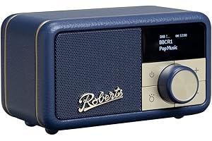 ROBERTS RADIO Roberts Revival Petite - Radio Portable compacte avec Dab+/FM/Bluetooth, 20 h d'autonomie, entrée auxiliaire, radiateur Passif, Bleu Minuit