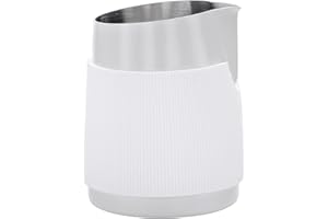 Normcore Pichet à lait sans poignée avec bec tranchant – Pichet vapeur expresso – Pichet à mousse de lait en acier inoxydable 18/8 – Pichet à mousser pour café latte – Revêtement anti-adhésif blanc –