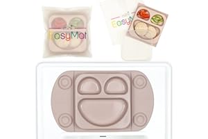 EasyMat Mini Portable Silicone Baby Suction Plate by EasyTots | Lid and Carry Case Included | Travel Friendly | Perfect Placemat for High Chair Feeding & Baby Led Weaning (Mauve)