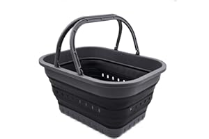 SAMMART 19L Collapsible Tub with Handle - Portable Outdoor Picnic Basket/Crater - Foldable Shopping Bag - Space Saving Storage Basket (Grey/Black)
