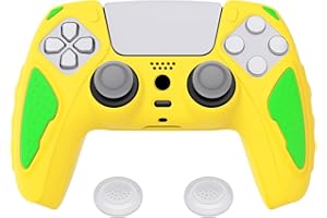 playvital Knight Edition Two Tone Anti-Slip Silicone Cover Skin for ps5 Controller, Soft Rubber Case for ps5 Wireless Controller with Thumb Grip Caps - Legend Yellow & Green