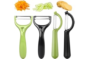 4PC Éplucheur à Légumes,Econome Legumes,Eplucheur double tranchant Eplucheur économique Manche ergonomique pour fruits&pommes de terre&légumes tranchants(Noir, Vert)