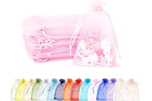 MORAINJAY Presentpåsar, 100 små rosa organza-presentpåsar, 7 x 9 cm, smyckespåsar för bröllop med dragsko, godispåsar för fes