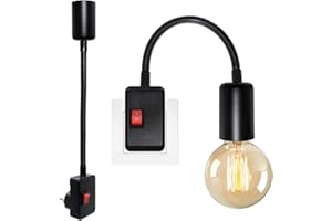 LQUNFYL 2PCS Douille avec Interrupteur, Support Ampoule E27, 9MM Grossier Flexible Col de Cygne, Noir Lampe de Prise, Spot avec Prise, Lampe de Lecture Murale, Éclairage Temporaire, Sans Ampoule