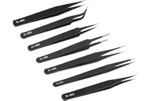 LWMLWM Juego de 7 pinzas inoxidables, antiestáticas, para ordenadores, reparaciones electrónicas, joyas, laboratorios, trabajos de precisión