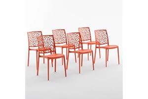 SIEDITI FUORI E DENTRO Chaises en résine avec Fibre de Verre empilables pour intérieur/Cuisine/Salle à Manger et extérieur/Jardin Anna (6 Chaises, Orange Papaya)