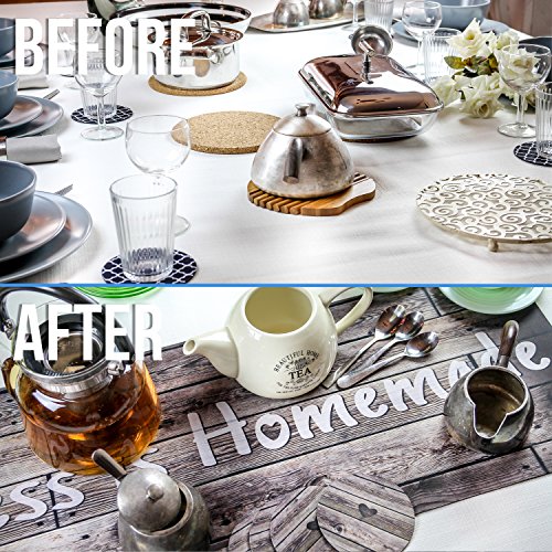 trivetrunner: Untersetzer und Tischläufer – Deko Küche Tisch Décor schützt Arbeitsplatten und Oberflächen vor heißen Teller, Töpfe und Geschirr, rutschsicher, Holz rustikales Design - 7