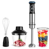 Mixeur Plongeant Huntertall 4 En 1 - 1000W - Hachoir, Bol, Fouet - Sans BPA - Pour Smoothies, Soupes, Bébé