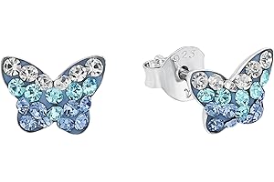 Amor Ohrstecker 925 Sterling Silber Mädchen Kinder Ohrschmuck, mit Glas, Schmetterling, Kommt in Schmuck Geschenk Box