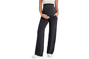 G4Free Maternity Trousers Over Bump Stretchy Pregnancy Yoga Pants Lounge Wide Leg Dress Work Trousers with Pockets Petite/Regular/Tall