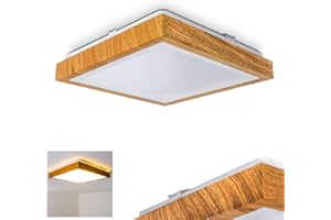 HOFSTEIN Lampa sufitowa LED Sora, kwadratowa z metalu o nowoczesnym wyglądzie drewna, 18 W, 1380 lumenów, barwa światła 3000 kelwinów (ciepła biel), IP44, nadaje się również do łazienki