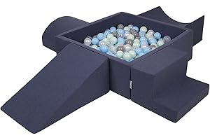 KiddyMoon Aire De Jeux en Mousse avec Carré Piscine À Balles (200 Balles) Fosses À Boules pour Enfants Jouets Parcours Obstacles, Fabriqué en UE, Bleu Foncé:Perle/Gris/Transparent/Babyblue/Menthe