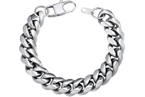 Supcare Men's Bracelet Chain, 4/6/10/14mm Cuban Link Chain Bracelets Stainless Steel/Gold/Black, Chunky Heavy Bracelets 16/19/21cm