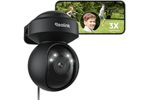 Reolink 5MP PTZ Überwachungskamera Aussen WLAN, 3X Optischer Zoom, 2,4/5GHz WLAN Kamera Outdoor mit Automatischer Verfolgung, Personen-/Fahrzeugerkennung, Vollfarb-Nachtsicht, E1 Outdoor Schwarz