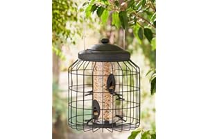GARDEN HAVEN GH® Large Heavy Duty Squirrel Proof Bird Feeder for Wild Seed Feed Mix Outdoor Hanging Strong Galvanised Brown Metal Cage to Deter Squirrels & Large Birds Allows Small Birds to Feed Safely