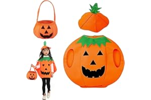 OUOQI Halloween Kürbis Mantel Hut,Kürbis Kostüm,Halloween Kostüm Kürbiskostüm,Halloween Kürbiskostüm mit Kürbis Candy Bag,Kürbis Faschingskostüme,für Halloween,Karneval,Cosplay