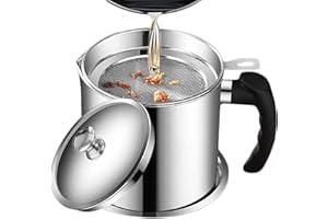 LUXTE Oil Strainer Pot Grease Can, 1.2L Stainless Steel Cooking Grease Container,Reuse Oil Storage Can Container with Removable Filter Anti-Scalding Handheld and Dustproof Lid for Cooking Oil,Frying Oil