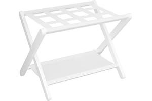 Heybly Luggage Rack, Folding Suitcase Stand with Storage Shelf, Heavy-Duty Luggage Holder for Guest Room Bedroom Hotel, Holds up to 141 lb, White, HLR010W1