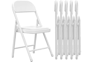 Chleby Juego de 6 Cómoda Silla Plegable sillas Plegables de Cuero para Cocina con cojín Fino, sillas de Comedor Plegables adecuadas para Cocina, Interior, Exterior, Sala de conferencias Blanco
