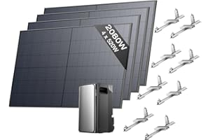 EF ECOFLOW ECOFLOW Kit solaire de STREAM Ultra, batterie 1,92 kWh, panneaux solaires rigides 520W*4 avec 4 support toit plat, 4 entrées solaires MPPT 2800 W, 2 ports CA 2300 W, batterie tout-en-un avec onduleur