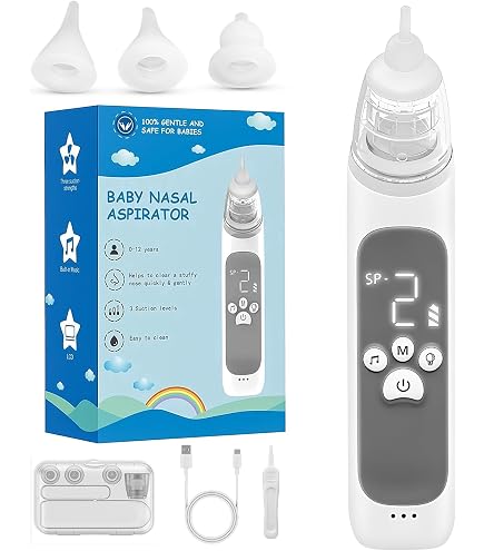 Aspirador Nasal Eléctrico Para Bebés - 5 Niveles De Succión, 3 Puntas De Silicona, Con Música Y Luz, Recargable Por USB