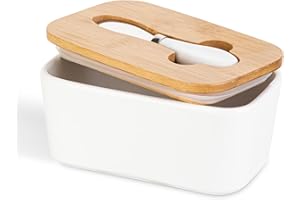 Mantequillera de Porcelana con Cuchillo y Tapa, Henten Home Contenedor Grande para Mantequilla, Recipiente Hermética para Todo Tipo de Mantequilla(Blanco Mate)