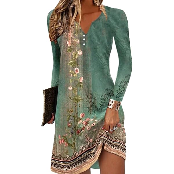 Yeenily Dames Bohemian Mouwloze Jurk V-Hals Bloemen Patroon Tuniek Jurken A Lijnen Los Casual Mini Jurk Vrijetijdsjurk (Groen, XXL